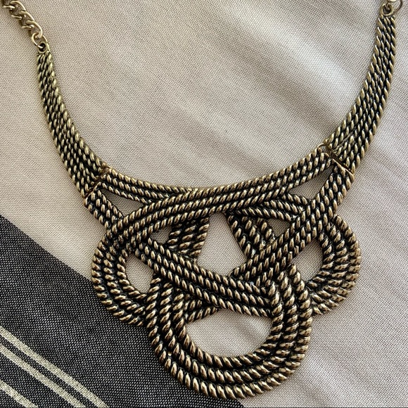 Aldo Knotted Rope Pattern Statement Bib Necklace - Picture 2 of 6